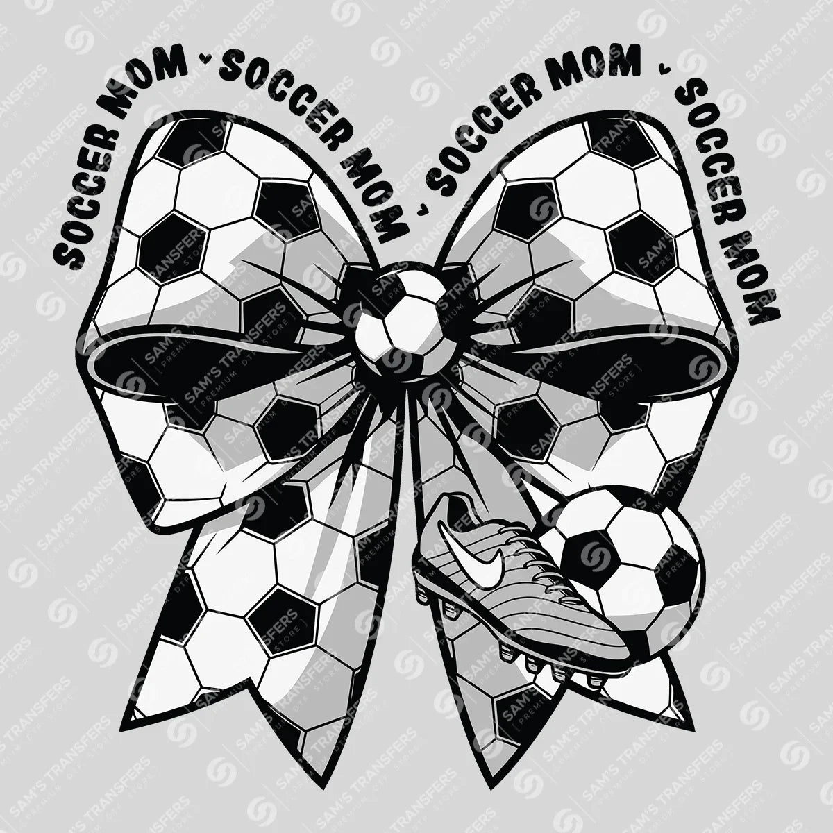 Apparel featuring a Soccer Mom Coquette Bow-themed DTF transfer.