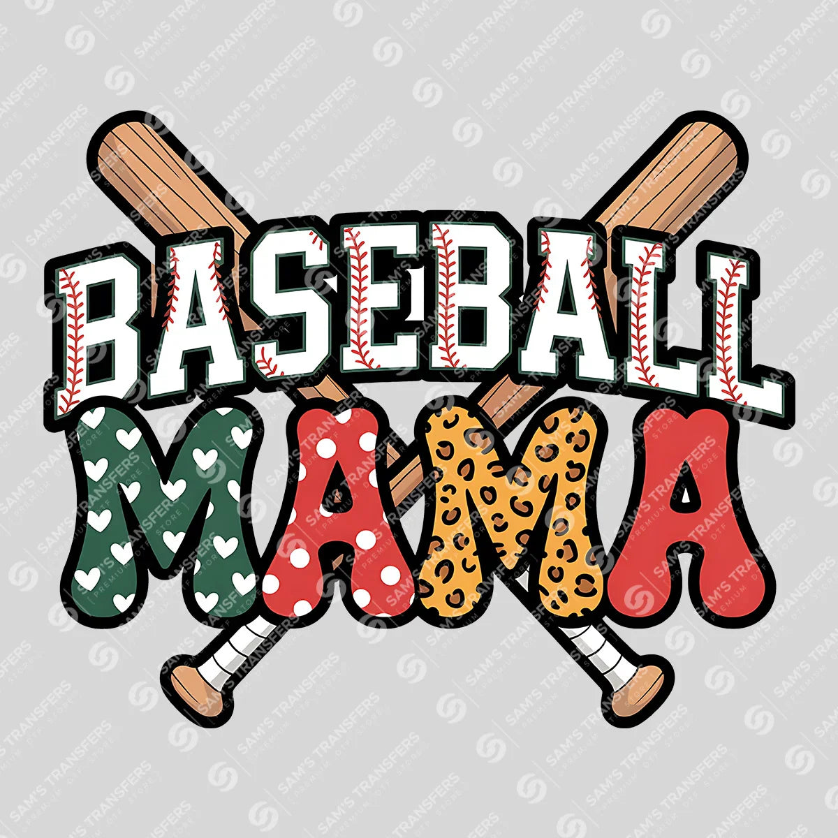 Apparel featuring a Baseball Mama Bats Hearts Polka-themed DTF transfer.