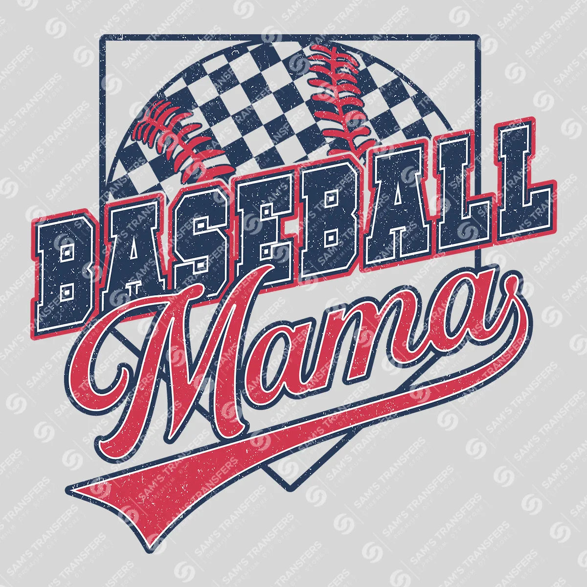 Apparel featuring a Baseball Mama Checkered Plate-themed DTF transfer.