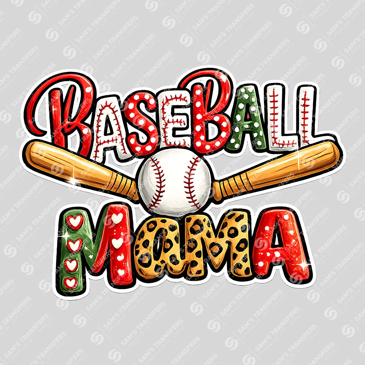 Apparel featuring a Baseball Mama Red Green Doodle-themed DTF transfer.