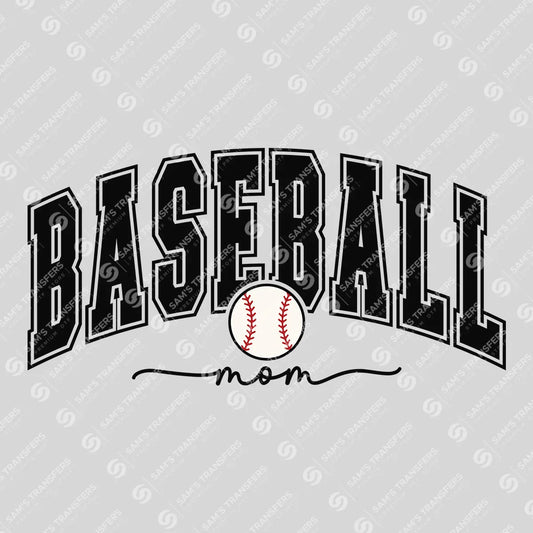 Apparel featuring a Baseball Mom Varsity-themed DTF transfer.