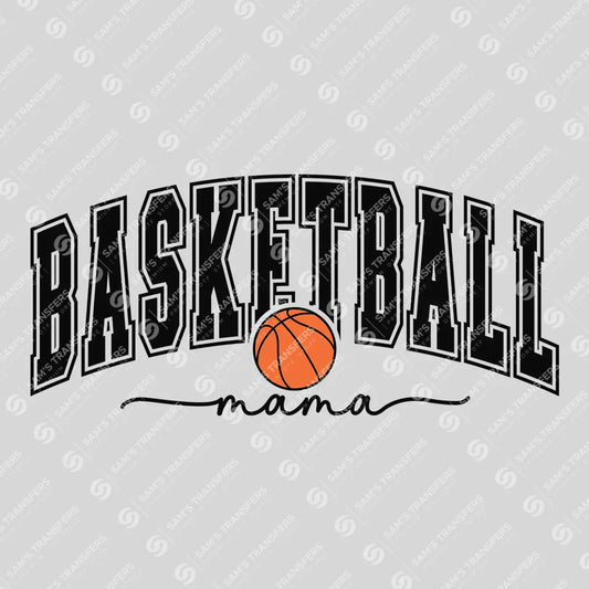 Apparel featuring a Basketball Mama Varsity-themed DTF transfer.