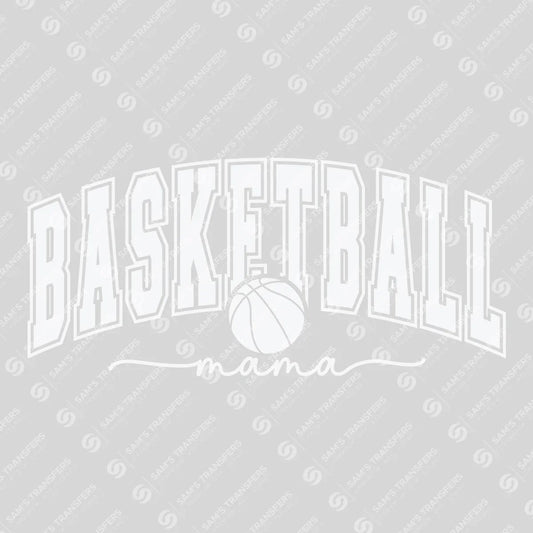 Apparel featuring a Basketball Mama Varsity White-themed DTF transfer.