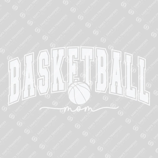 Apparel featuring a Basketball Mom Varsity White-themed DTF transfer.