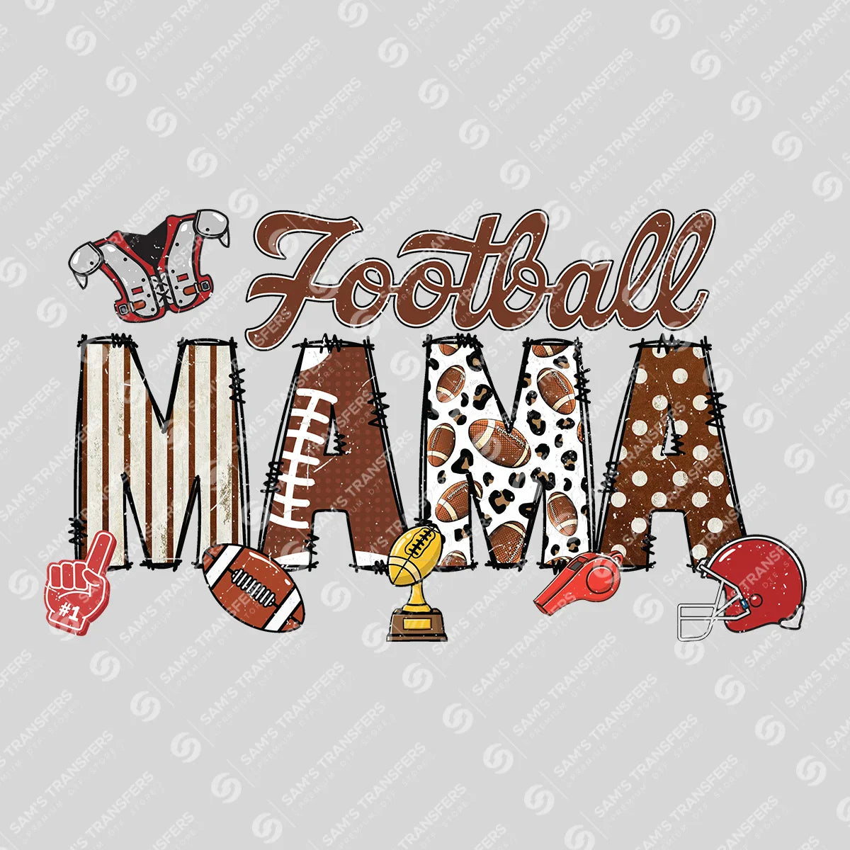 Apparel featuring a Football Mama Doodle-themed DTF transfer.
