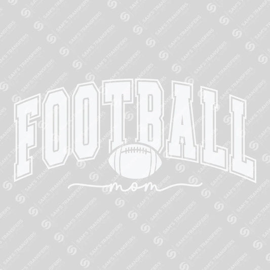 Apparel featuring a Football Mom Varsity White-themed DTF transfer.