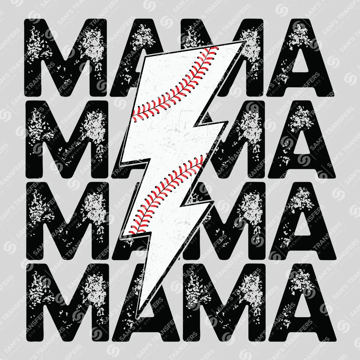 Apparel featuring a Mama Baseball Bolt-themed DTF transfer.
