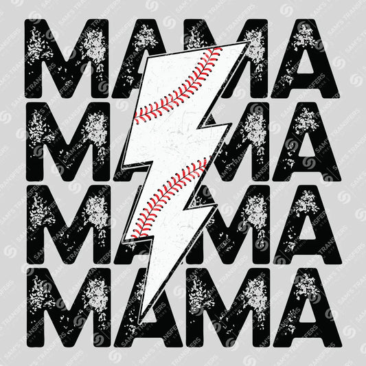 Apparel featuring a Mama Baseball Bolt-themed DTF transfer.