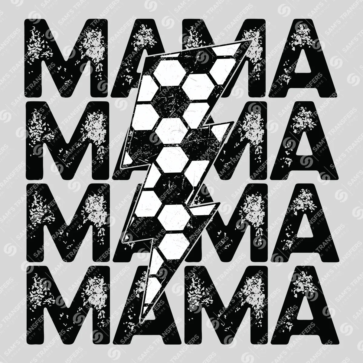Apparel featuring a Soccer Mama Bolt-themed DTF transfer.