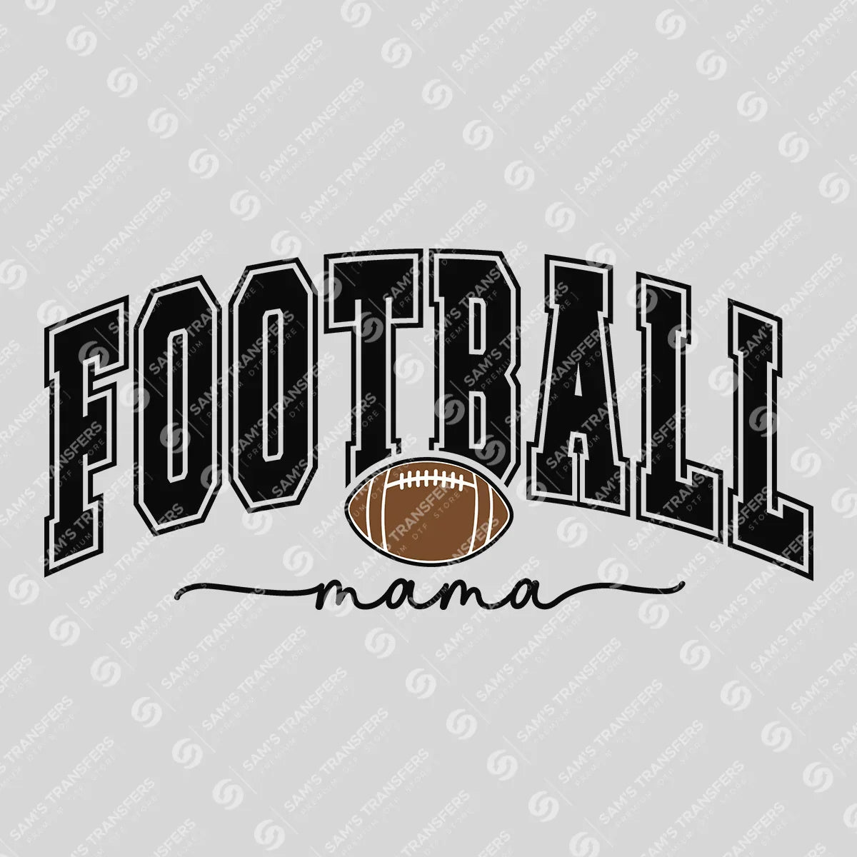 Apparel featuring a Football Mama Varsity-themed DTF transfer.