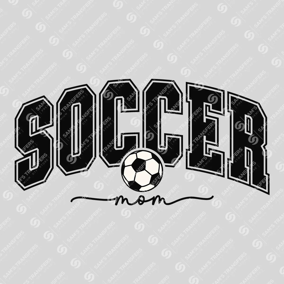 Apparel featuring a Soccer Mom Varsity-themed DTF transfer.