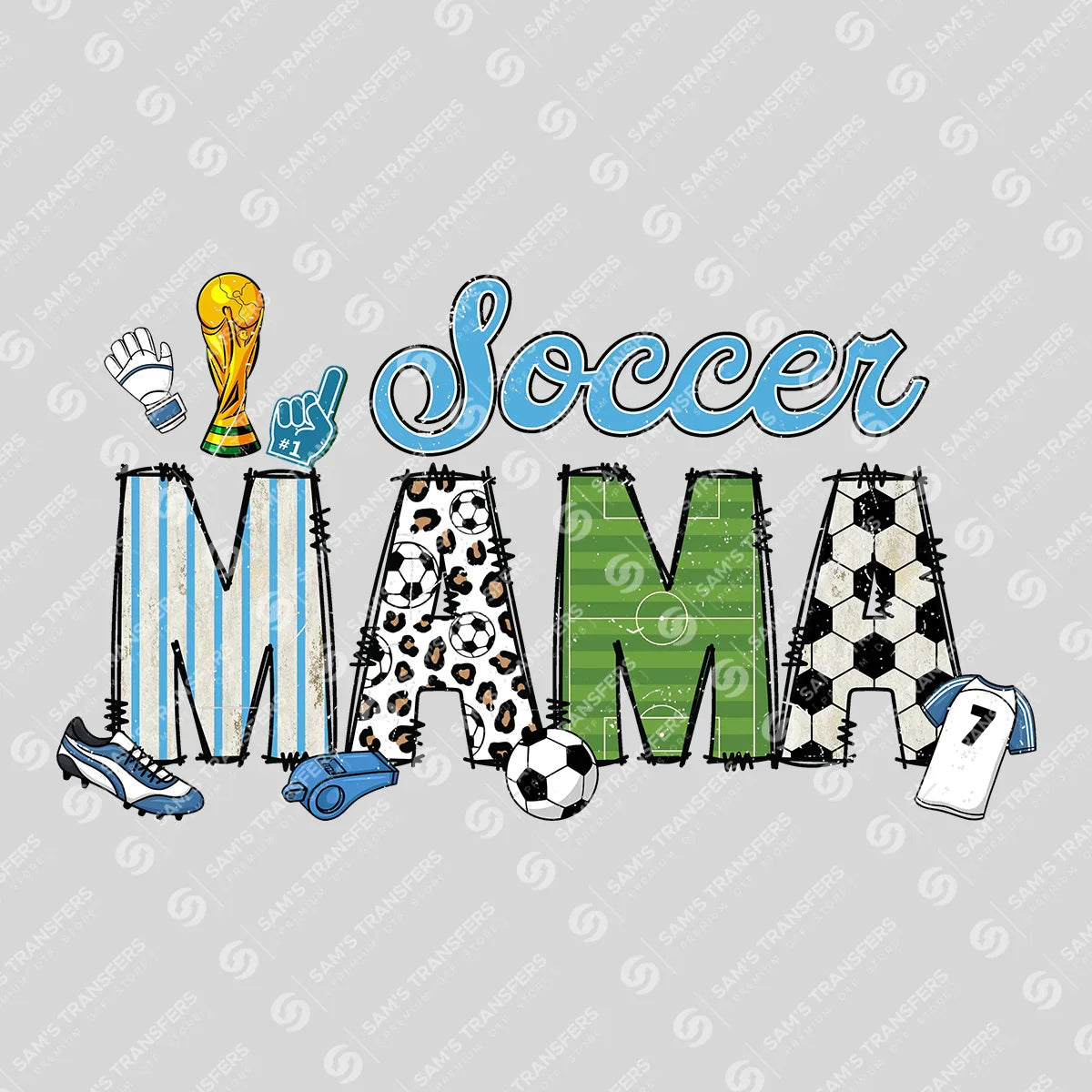 Apparel featuring a Soccer Mama Doodle-themed DTF transfer.