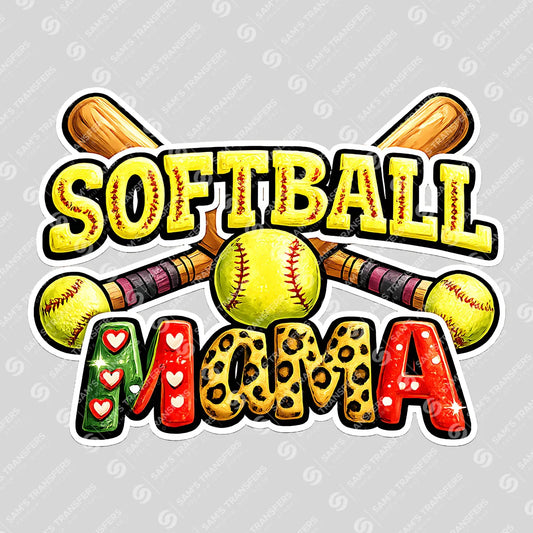 Apparel featuring a Softball Mama Doodle Gold-themed DTF transfer.