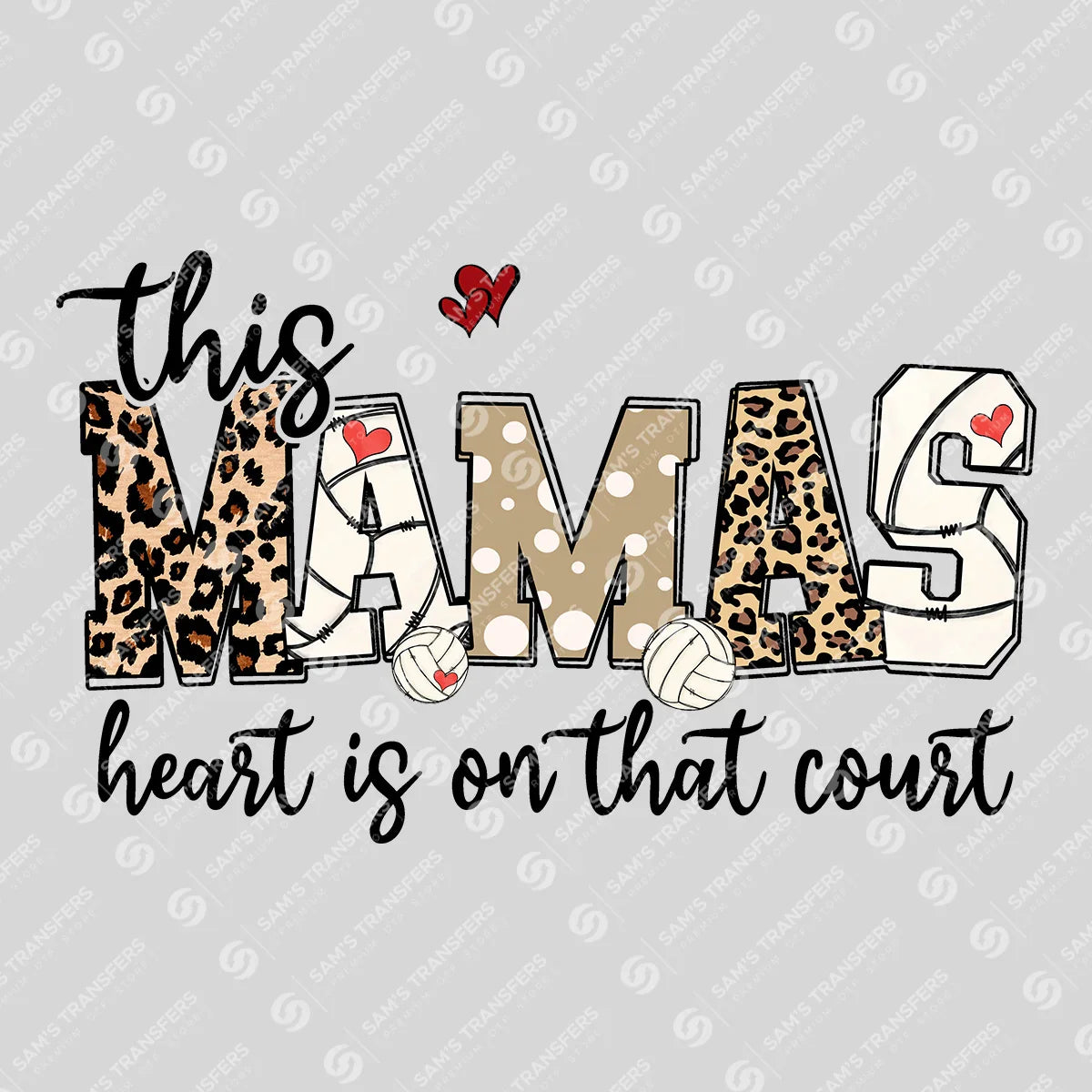 Apparel featuring a Mama's Heart Is On That Court-themed DTF transfer.