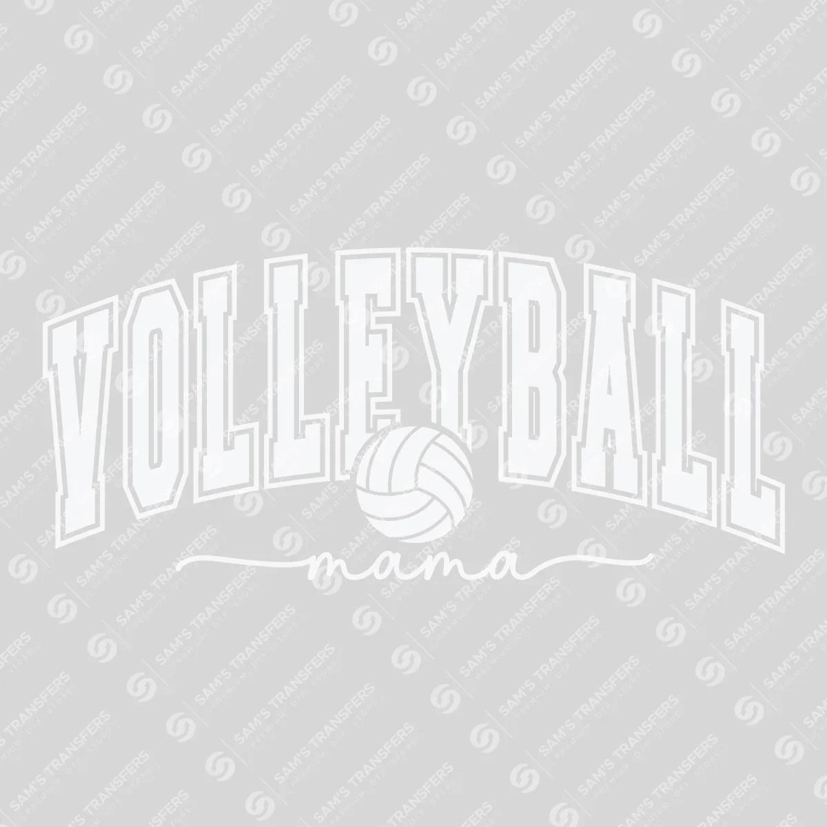 Apparel featuring a Volleyball Mama Varsity White-themed DTF transfer.
