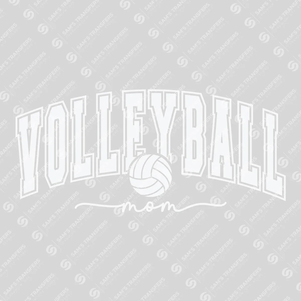 Apparel featuring a Volleyball Mom Varsity White-themed DTF transfer.