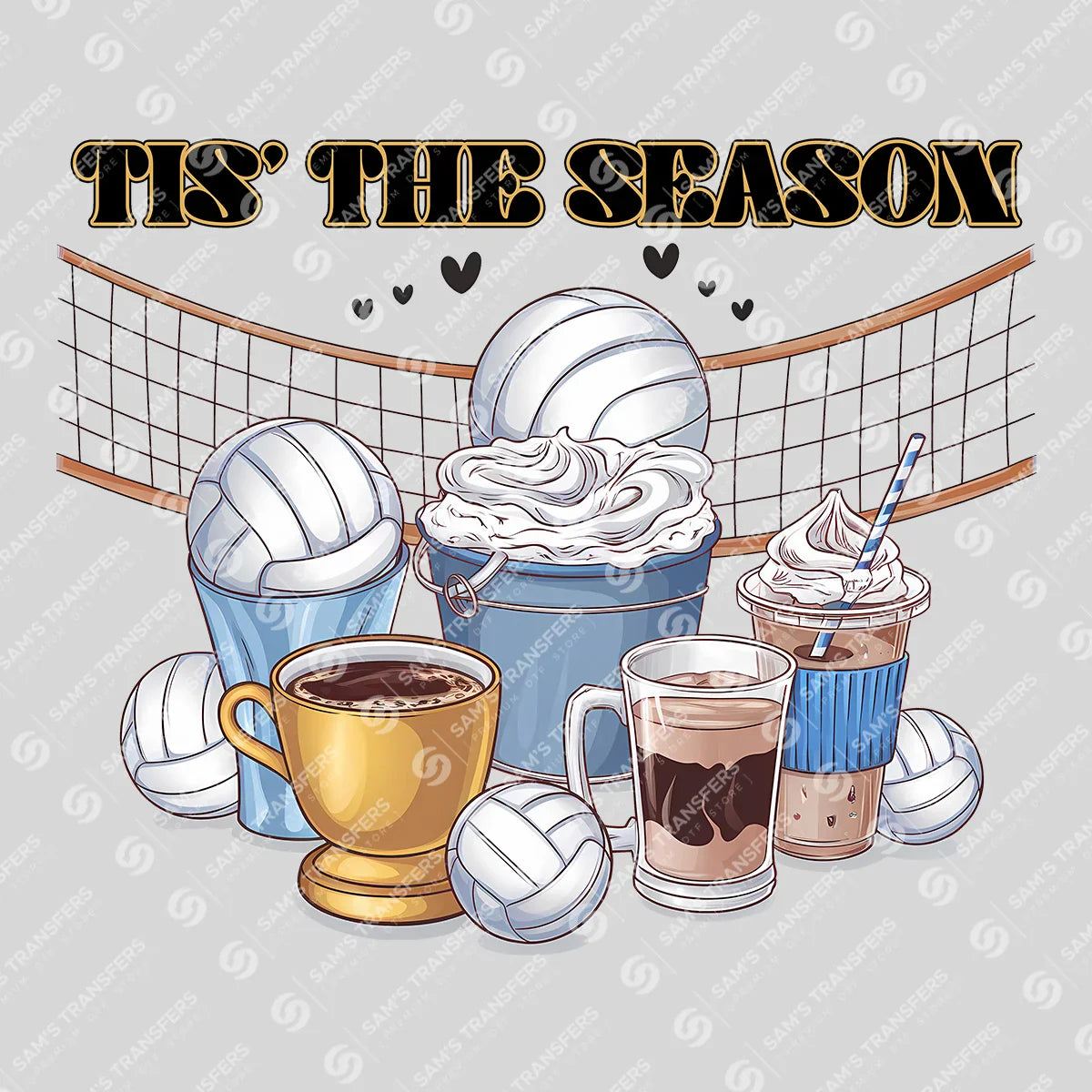 Apparel featuring a Tis The Season Volleyball Coffee-themed DTF transfer.