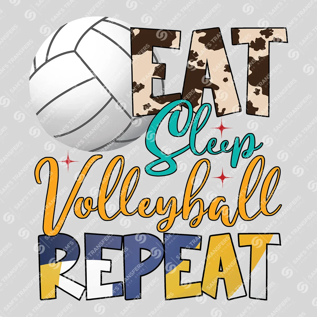 Apparel featuring a Eat Sleep Volleyball Repeat-themed DTF transfer.