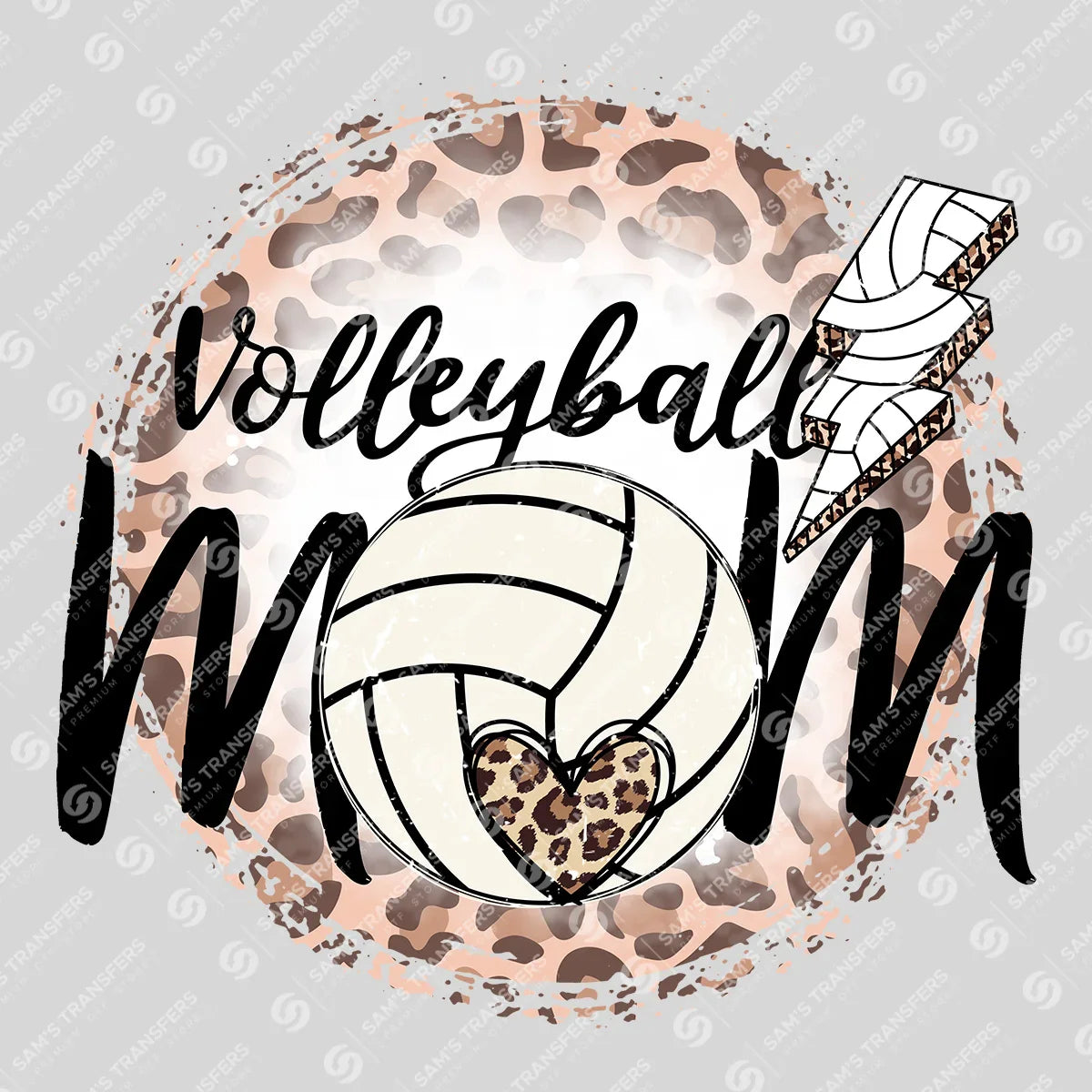 Apparel featuring a Volleyball Mom Leopard Splash-themed DTF transfer.