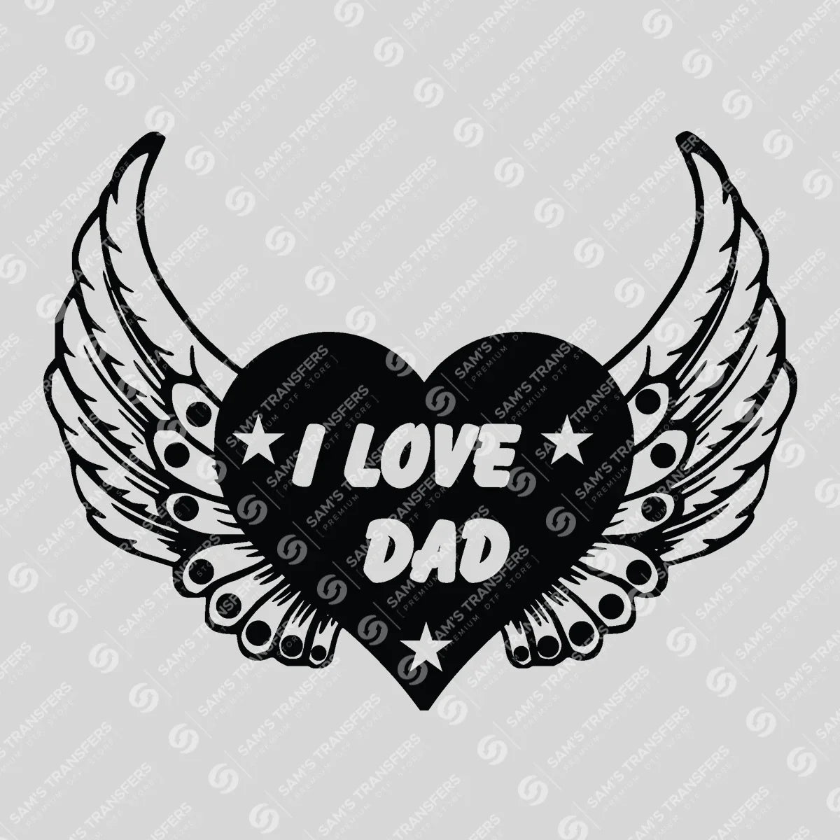 Apparel featuring a I Love Dad Wings-themed DTF transfer.