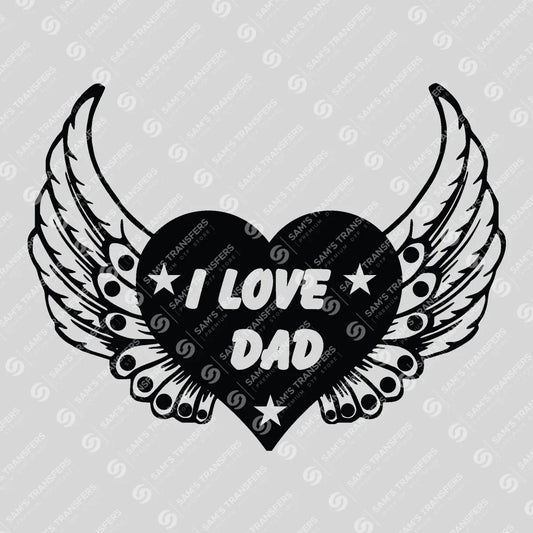 Apparel featuring a I Love Dad Wings-themed DTF transfer.