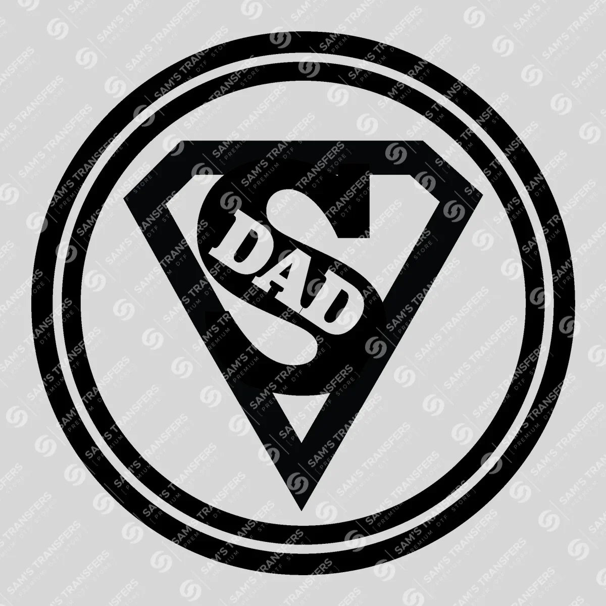 Apparel featuring a Super Dad Shield-themed DTF transfer.
