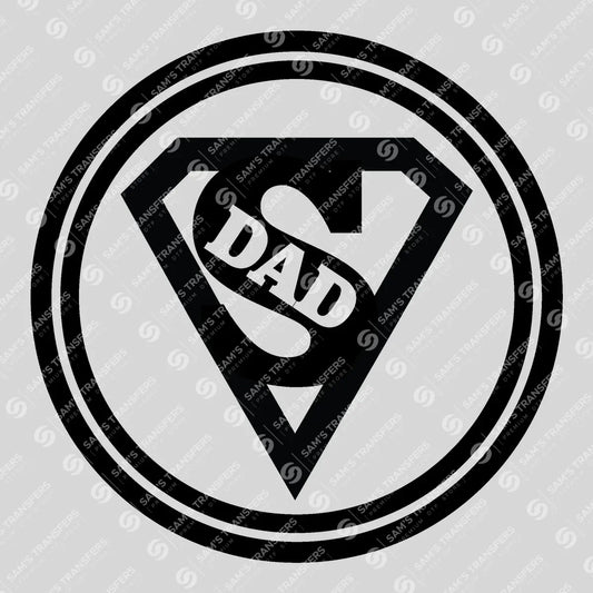 Apparel featuring a Super Dad Shield-themed DTF transfer.
