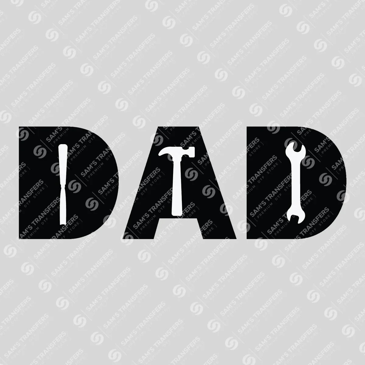 Apparel featuring a Dad Tools Hammer-themed DTF transfer.