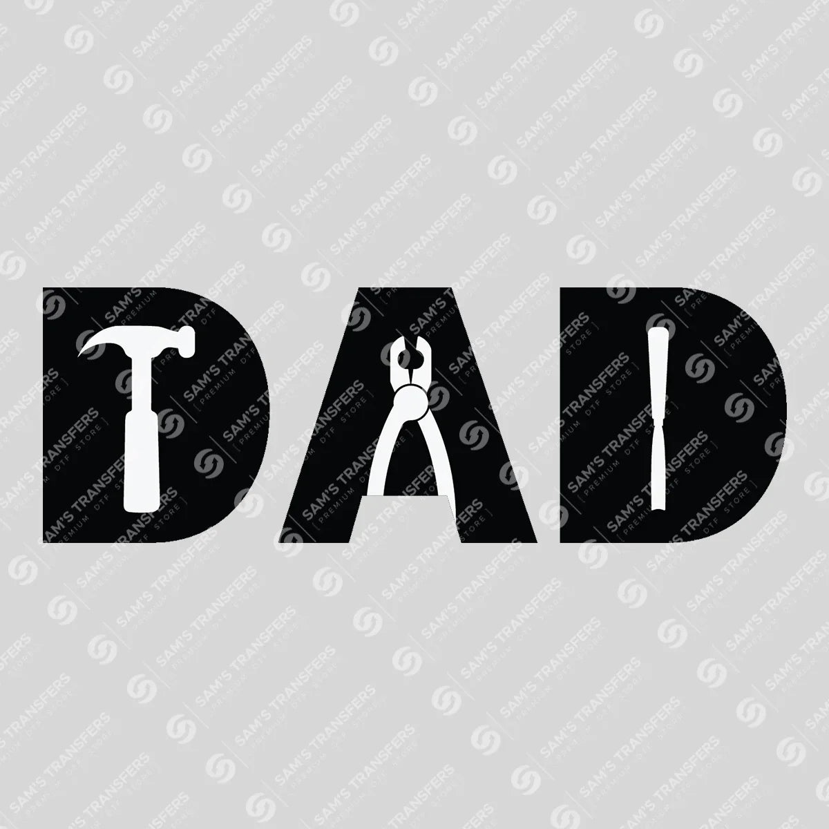 Apparel featuring a Dad Tools Trio-themed DTF transfer.