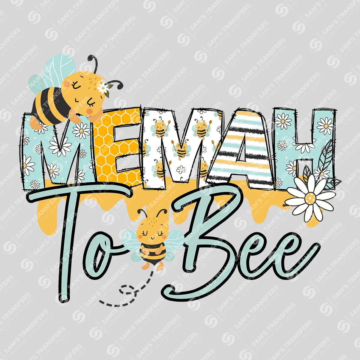 Apparel featuring a Memah To Bee-themed DTF transfer.