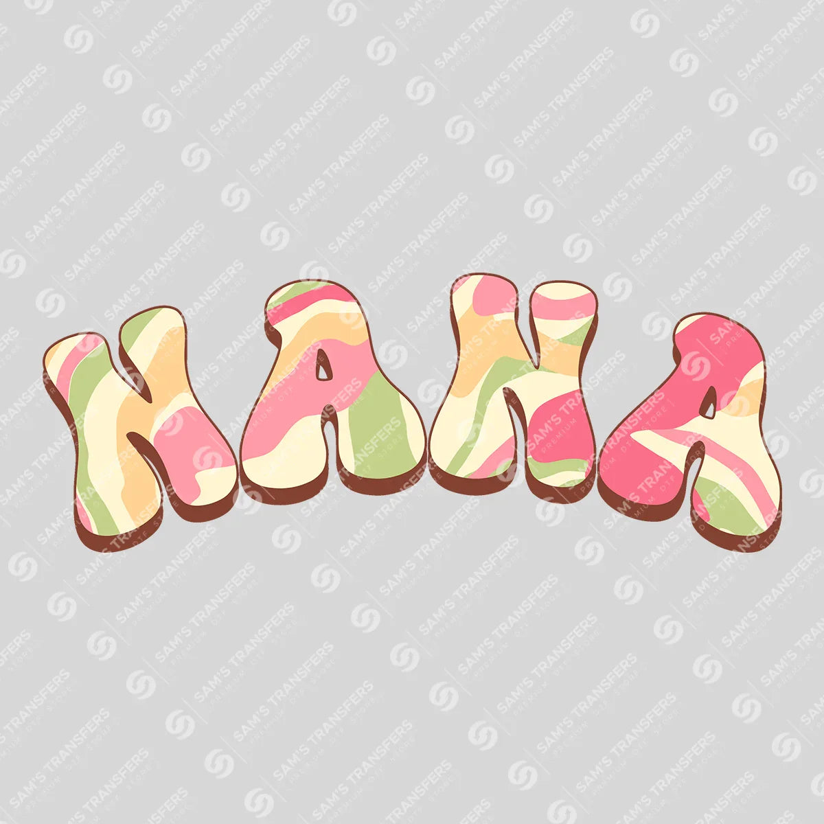 Apparel featuring a Nana Retro Pastel-themed DTF transfer.