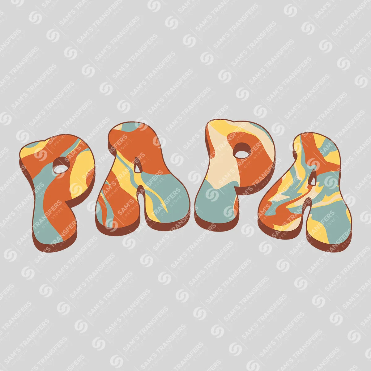 Apparel featuring a Papa Retro Groovy-themed DTF transfer.