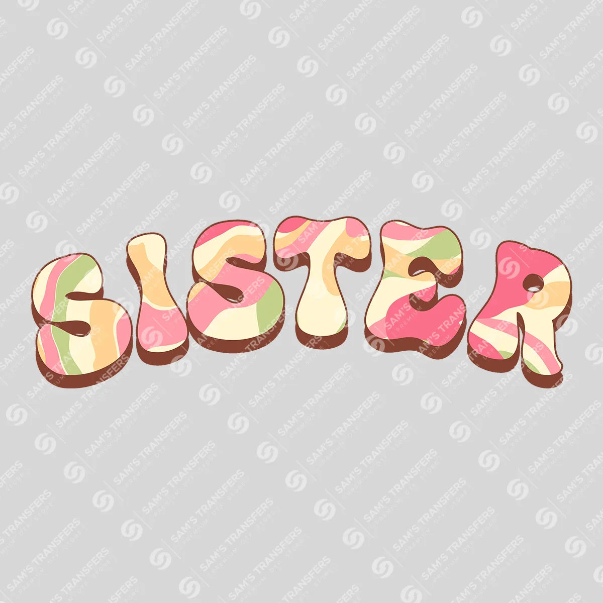Apparel featuring a Sister Retro Pastel-themed DTF transfer.