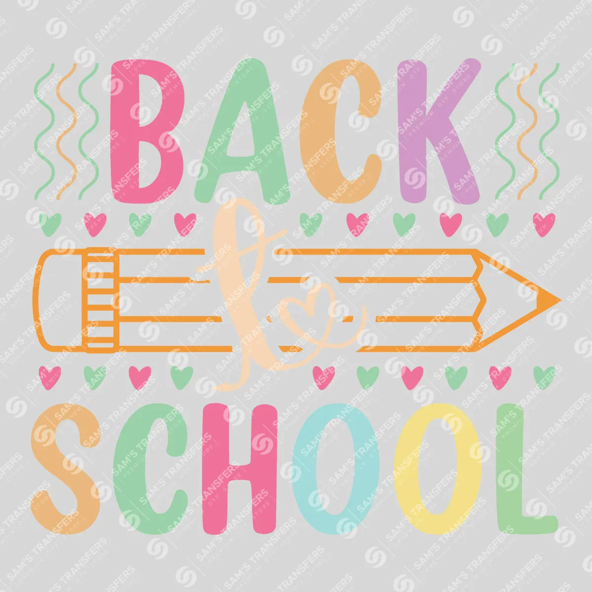 Apparel featuring a Back To School Hearts-themed DTF transfer.