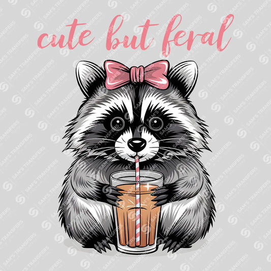 Apparel featuring a Cute But Feral Raccoon-themed DTF transfer.
