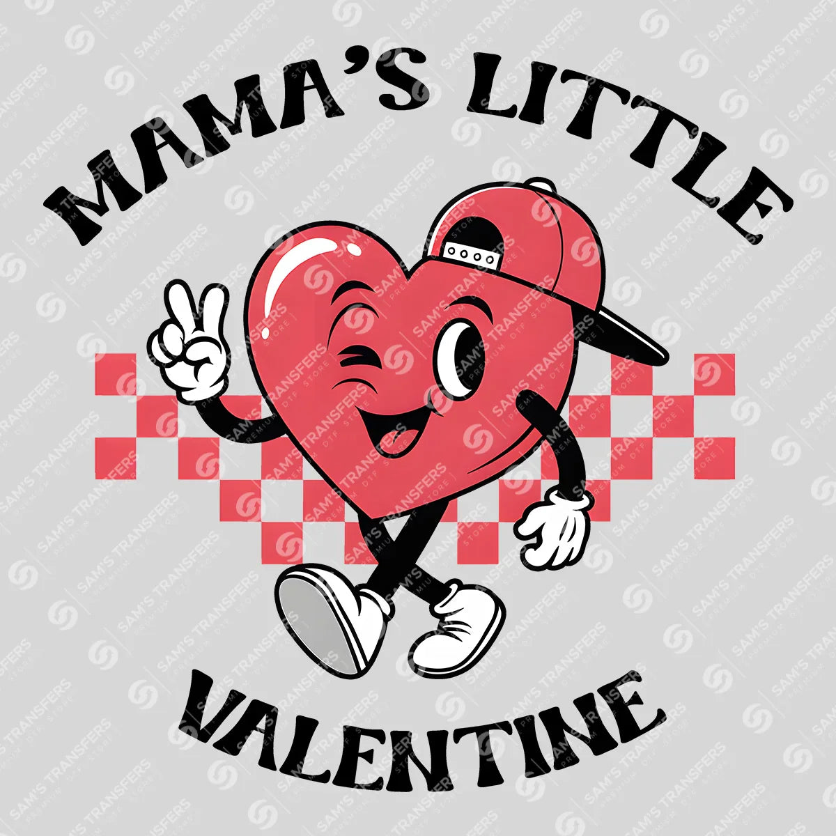 Apparel featuring a Mama's Little Valentine-themed DTF transfer.