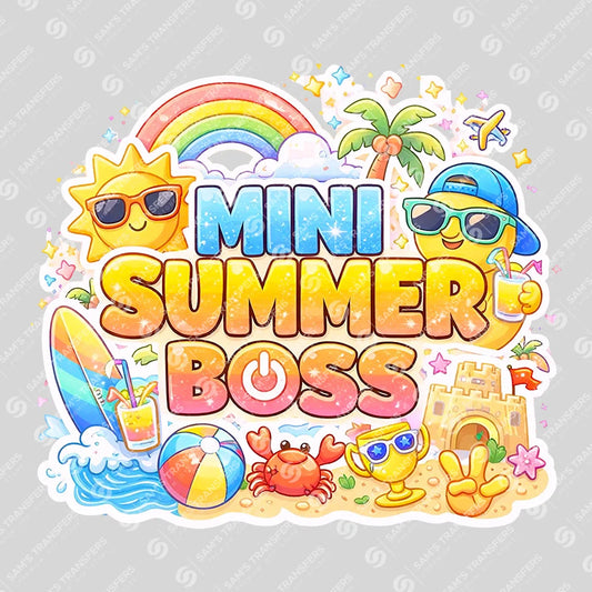 Apparel featuring a Mini Summer Boss-themed DTF transfer.