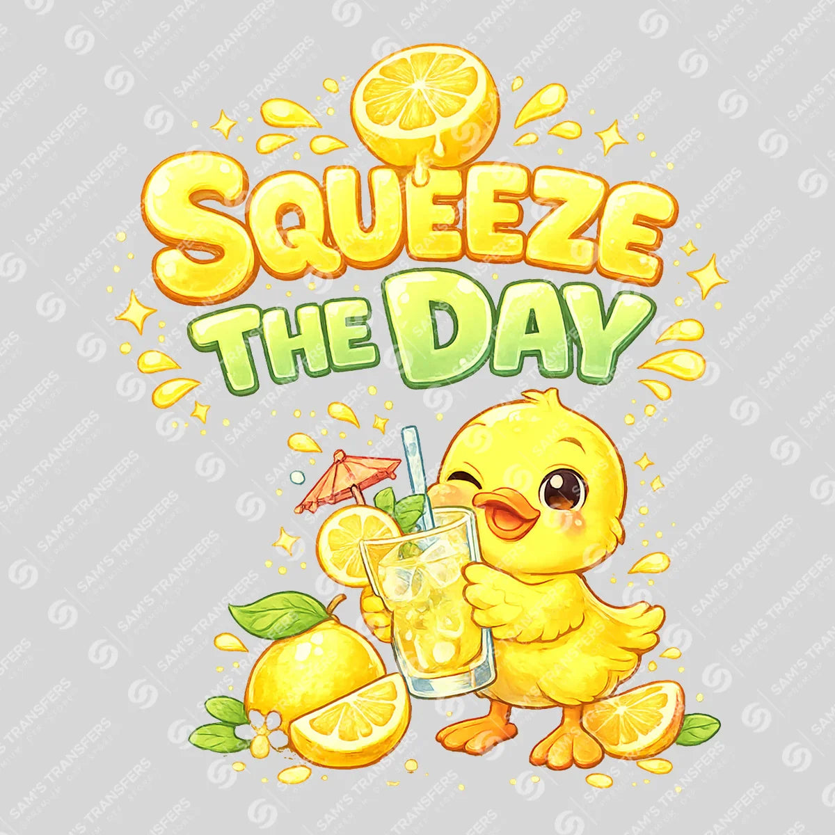 Apparel featuring a Squeeze The Day-themed DTF transfer.