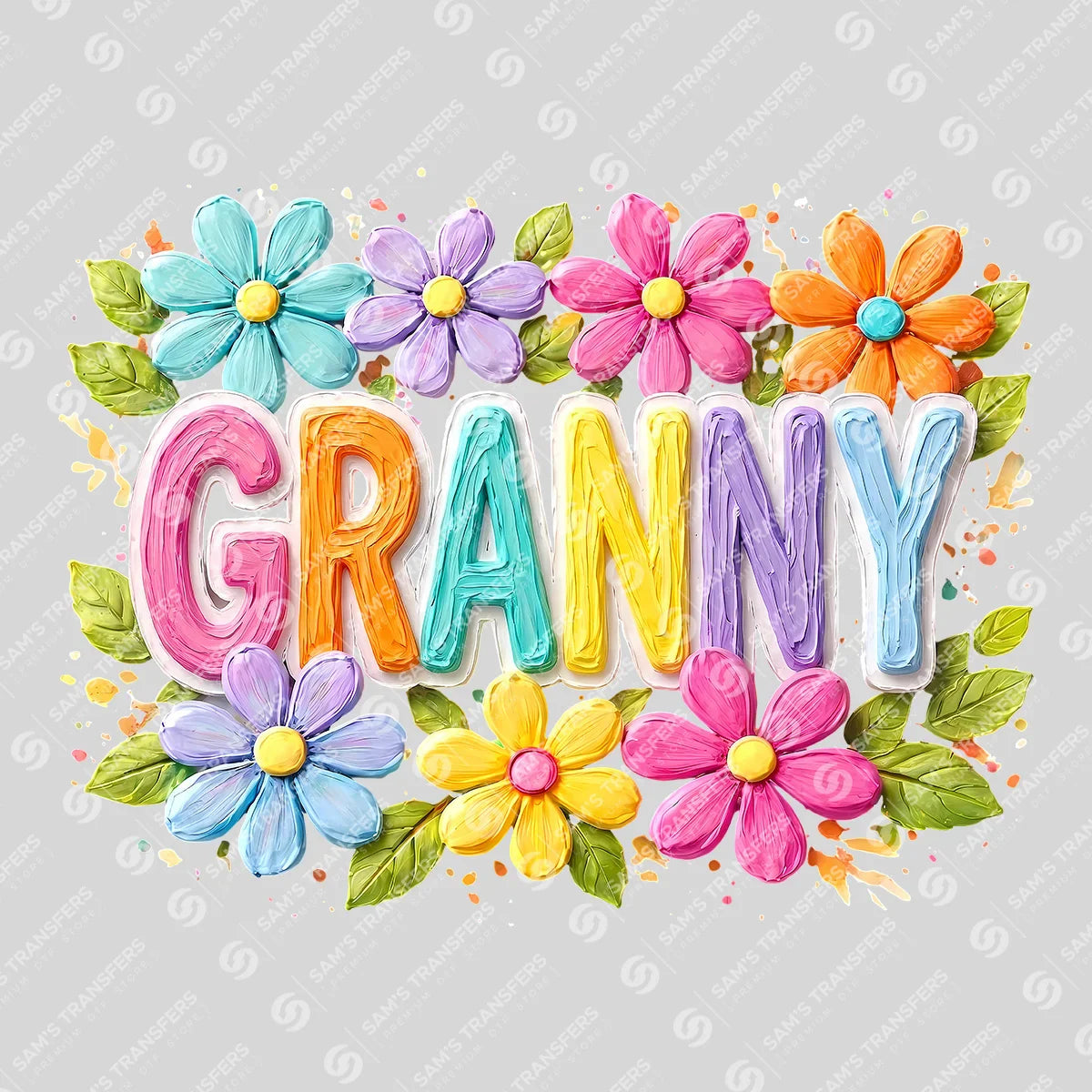 Apparel featuring a Granny Floral-themed DTF transfer.