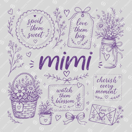 Apparel featuring a Mimi Wildflower-themed DTF transfer.