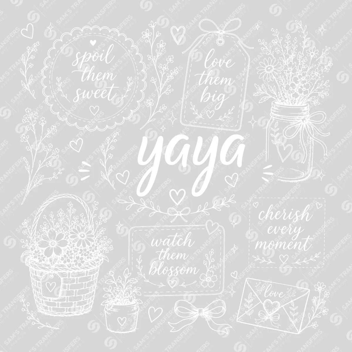 Apparel featuring a Yaya Wildflower-themed DTF transfer.