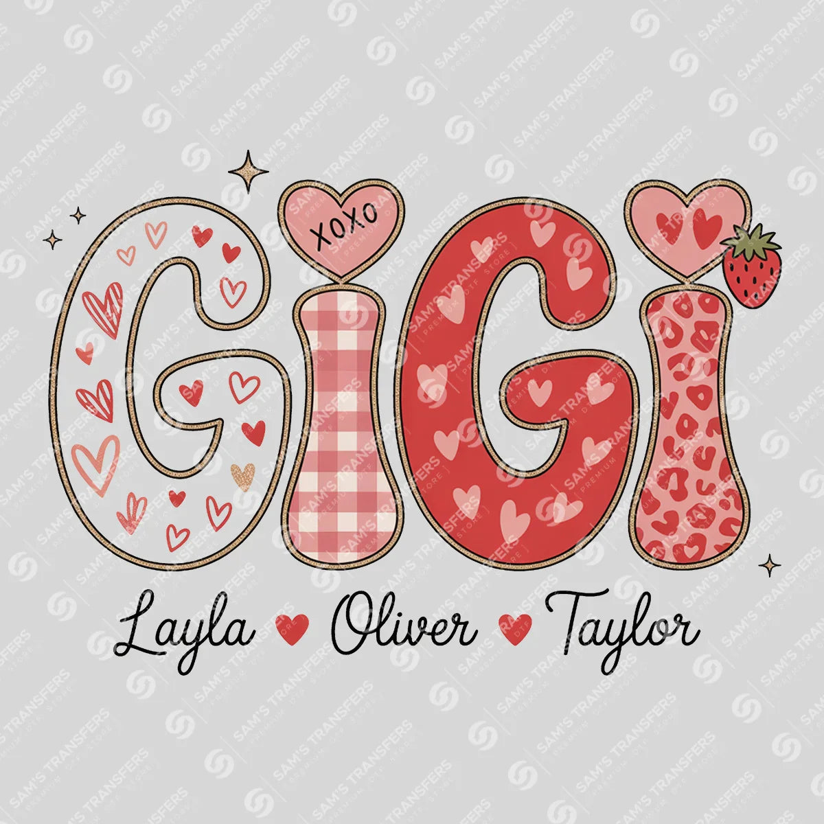 Apparel featuring a Gigi Valentine-themed DTF transfer.