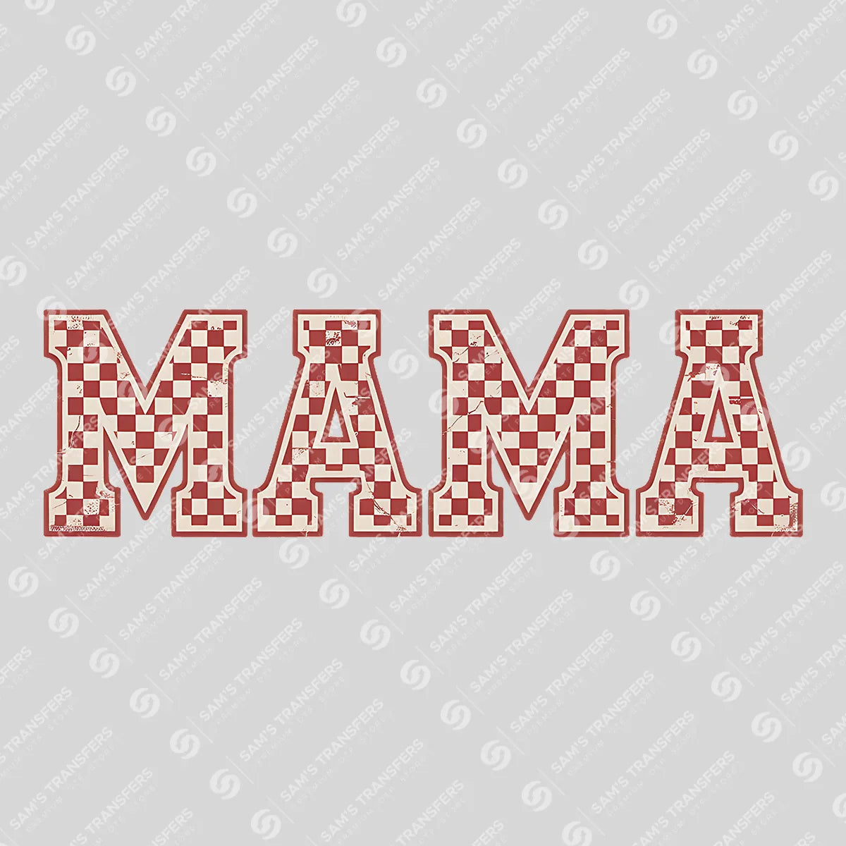 Apparel featuring a Mama Checkered Varsity-themed DTF transfer.