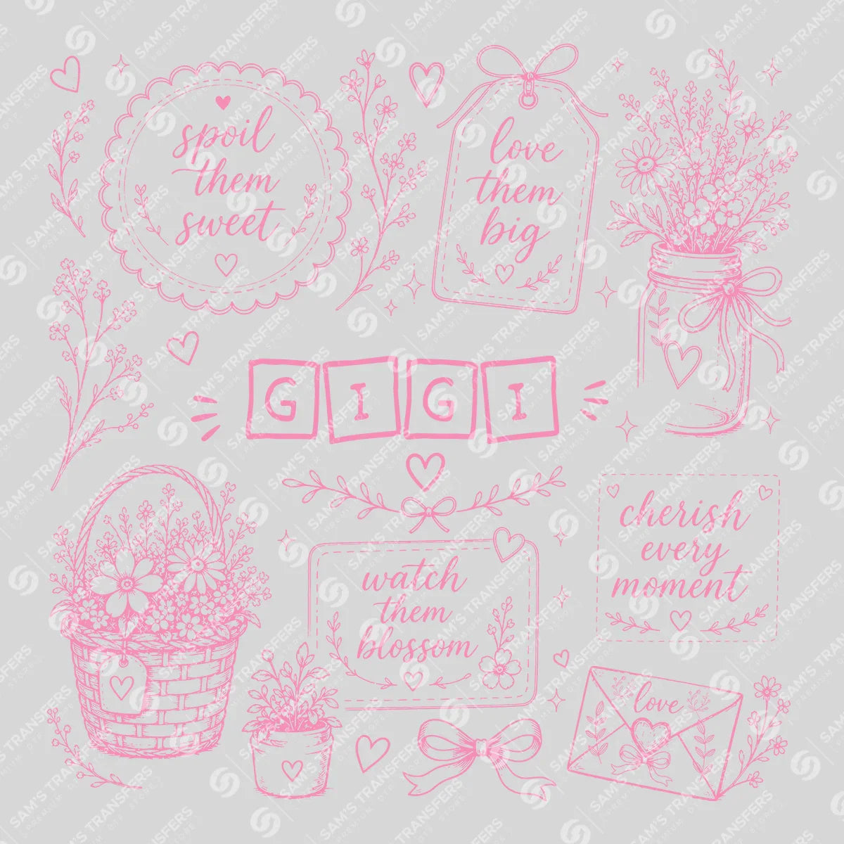 Apparel featuring a Gigi Wildflower Blocks-themed DTF transfer.