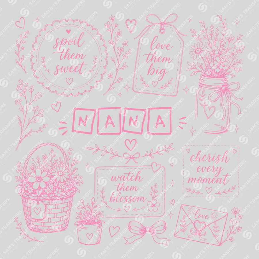 Nana Wildflower Blocks Ready-to-Press DTF Transfer | SAT07088