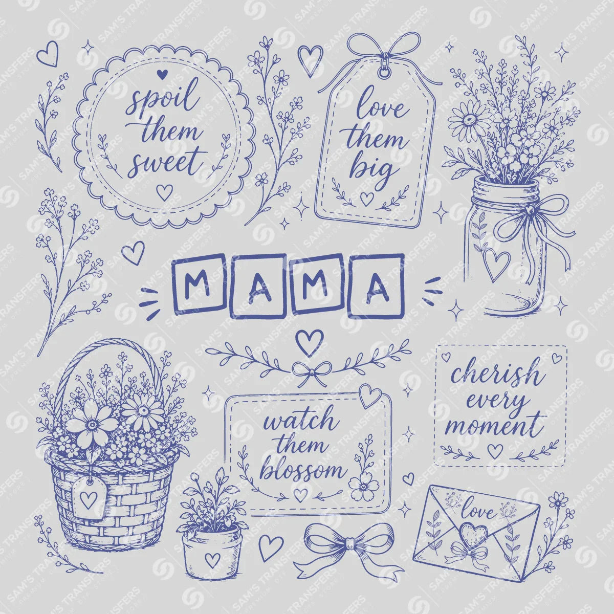 Apparel featuring a Mama Wildflower Blocks-themed DTF transfer.