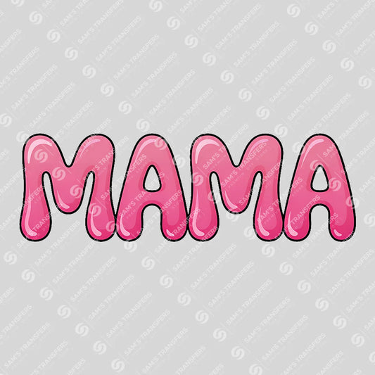 Apparel featuring a Mama Pink Bubble-themed DTF transfer.