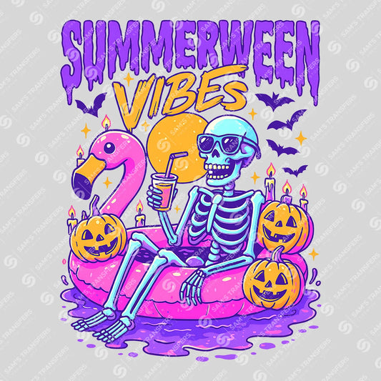 Apparel featuring a Summerween Vibes-themed DTF transfer.