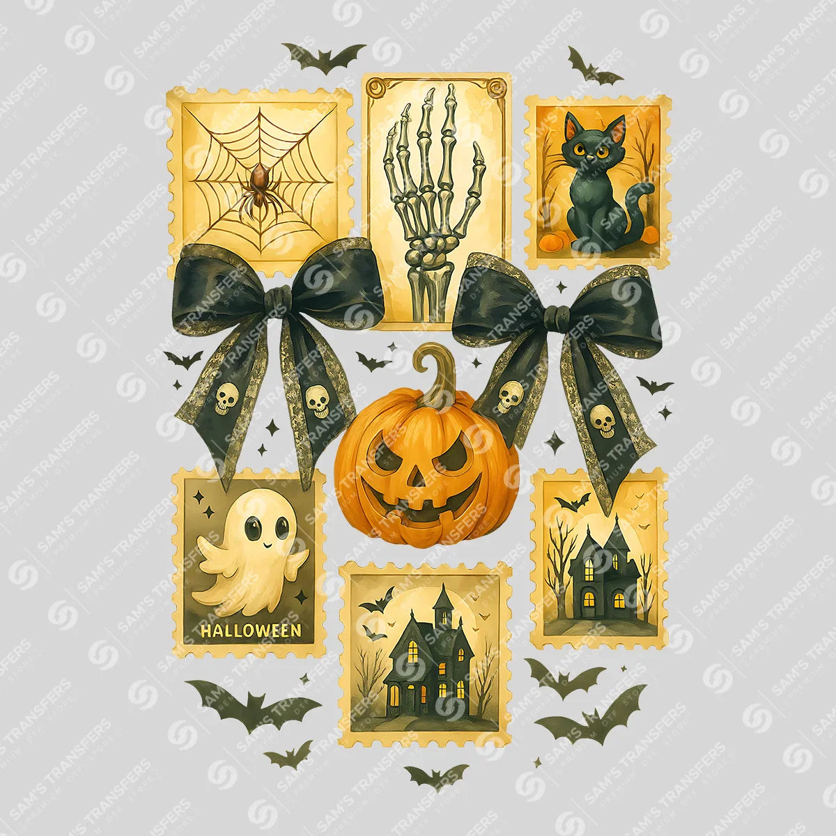 Apparel featuring a Vintage Halloween Collage-themed DTF transfer.