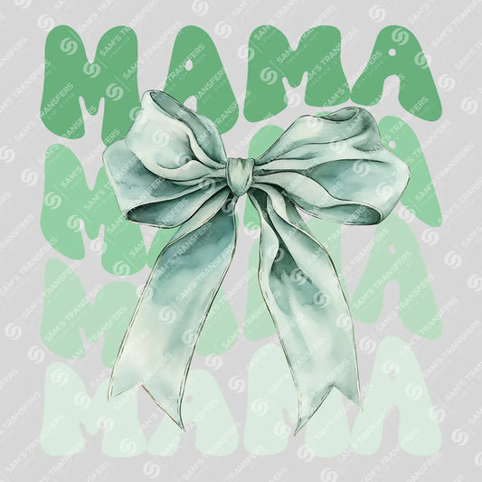 Apparel featuring a Sage Bow Mama-themed DTF transfer.